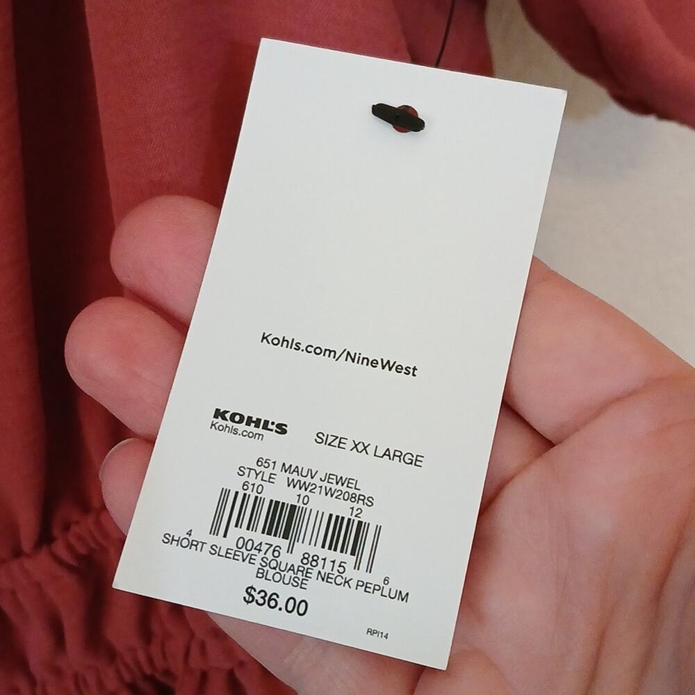 Nine West short sleeve square neck peplum blouse - Picture 5 of 6